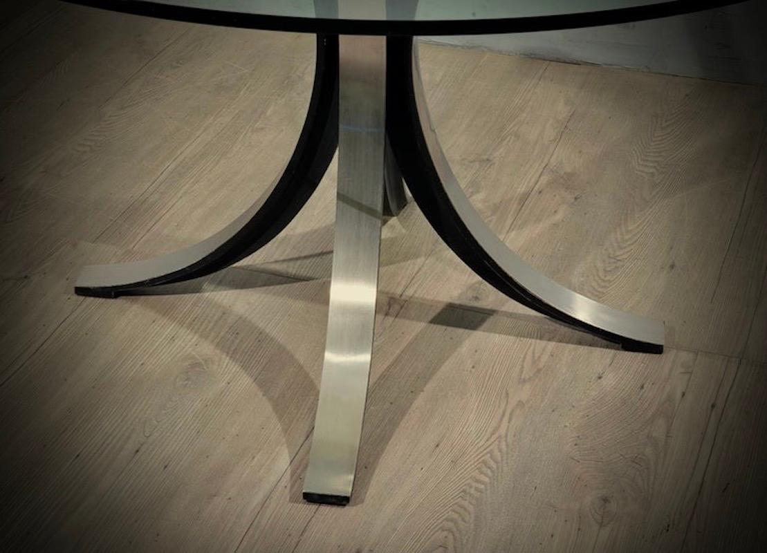 Borsani-Gerli by Tekno Round Glass and Metal Dinning Room Table, 1960 For Sale 1