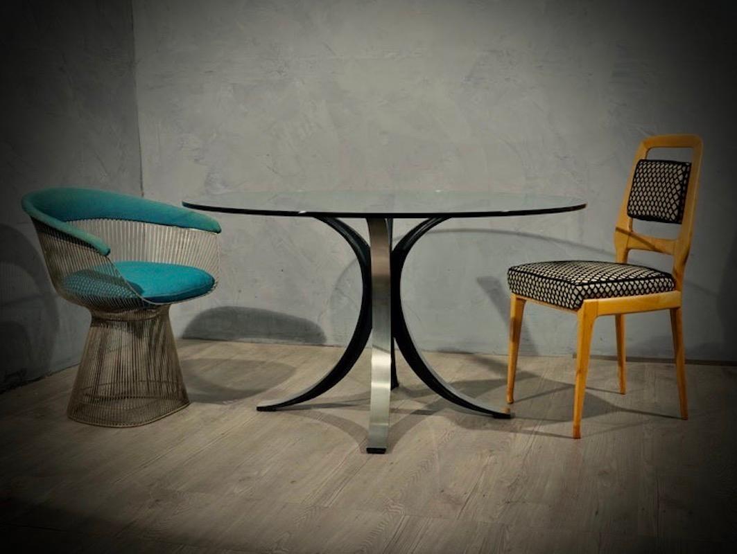 Table de salle à manger ronde en verre et métal Borsani-Gerli par Tekno, 1960 en vente 1