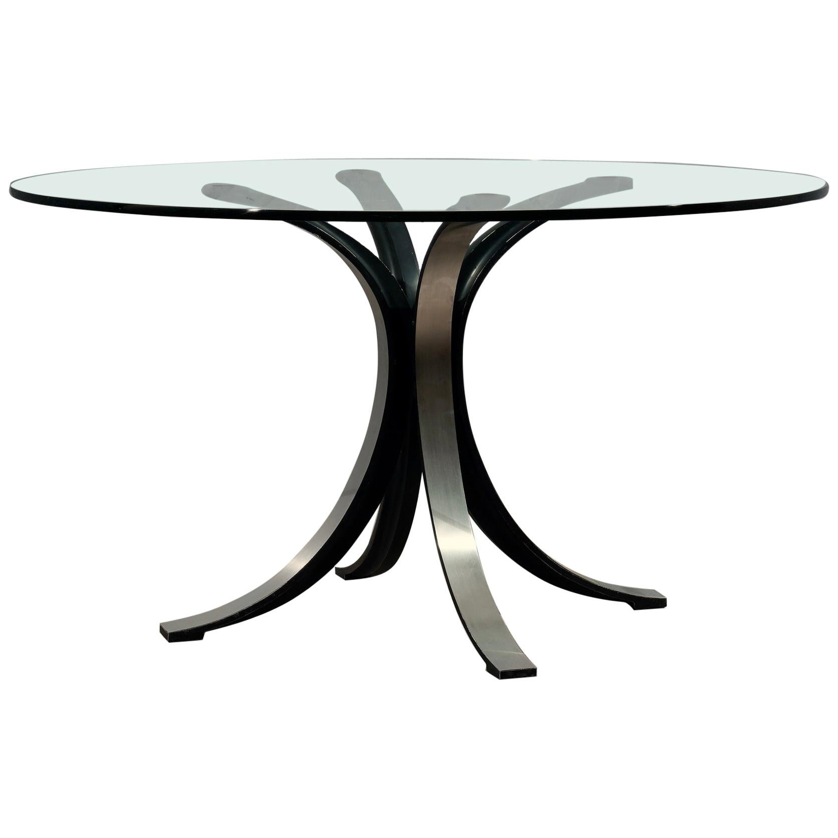 Borsani-Gerli by Tekno Round Glass and Metal Dinning Room Table, 1960