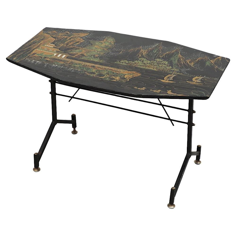 Borsani Inspired Chinese Scenery Painted Side Table