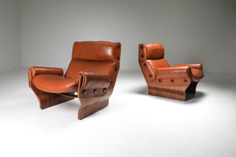 Borsani P110 'Canada' Lounge Chairs in Cognac Leather at 1stDibs