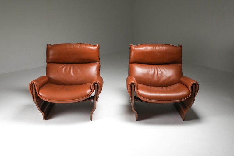 Borsani P110 'Canada' Lounge Chairs in Cognac Leather at 1stDibs