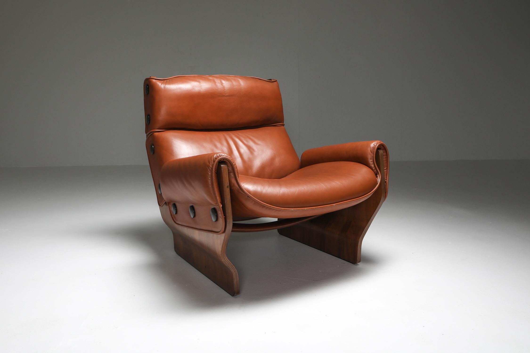 Italian Borsani P110 'Canada' Lounge Chairs in Cognac Leather