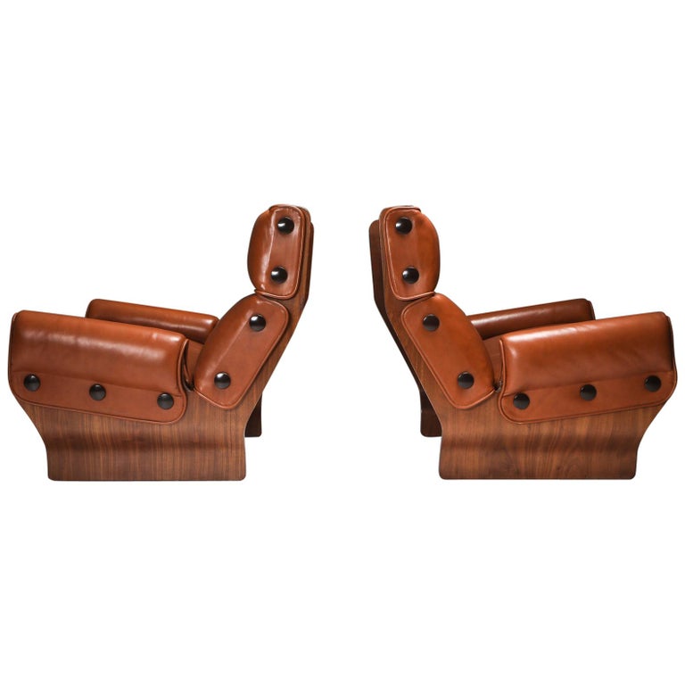 Borsani P110 'Canada' Lounge Chairs in Cognac Leather at 1stDibs
