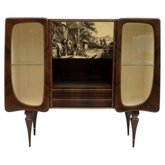 Borsani Style Mid-Century Modern Walnut Italian Bar Cabinet, 1950s