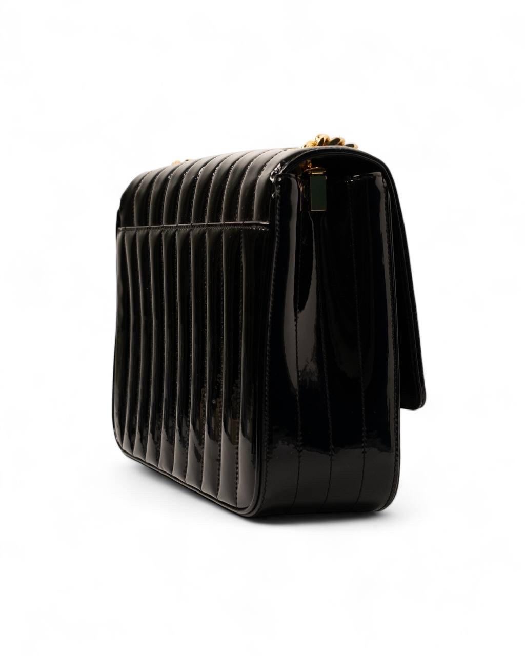 Borse a Spalla Saint Laurent Vicky Large Vernice Nera For Sale at 1stDibs