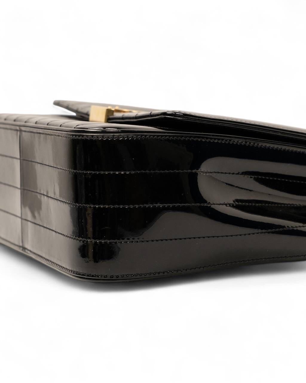 Borse a Spalla Saint Laurent Vicky Large Vernice Nera For Sale at 1stDibs