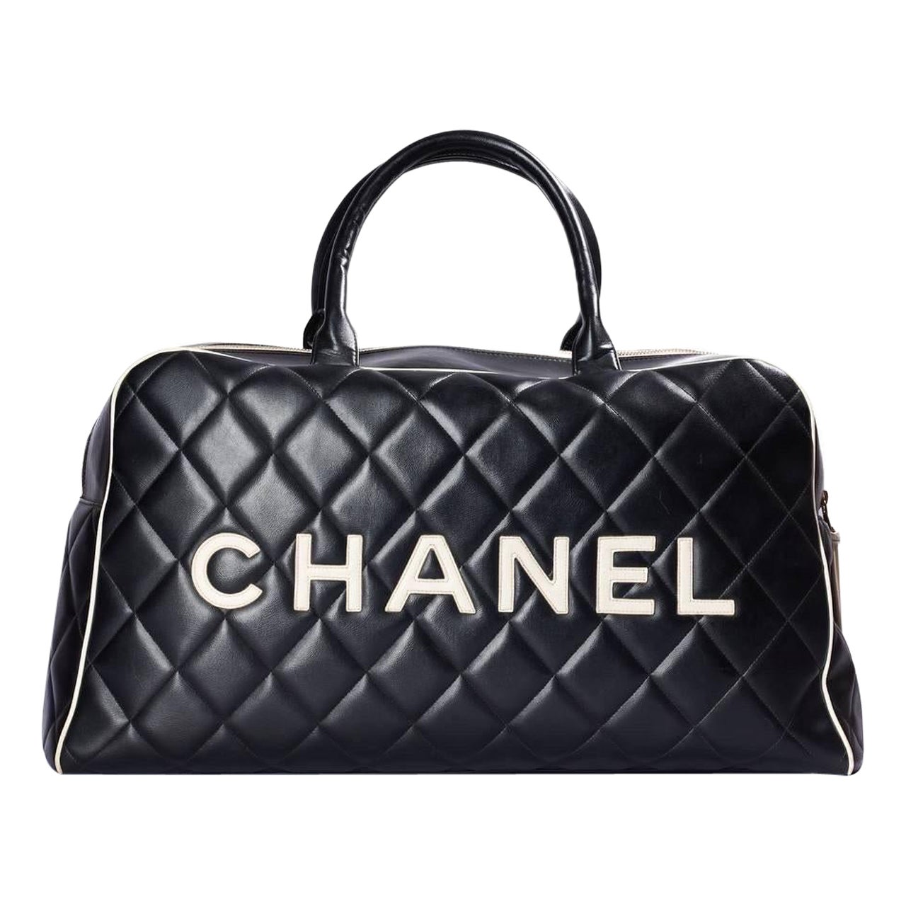 Borsone a Mano Chanel Duffle Bag Large Logo Nero
