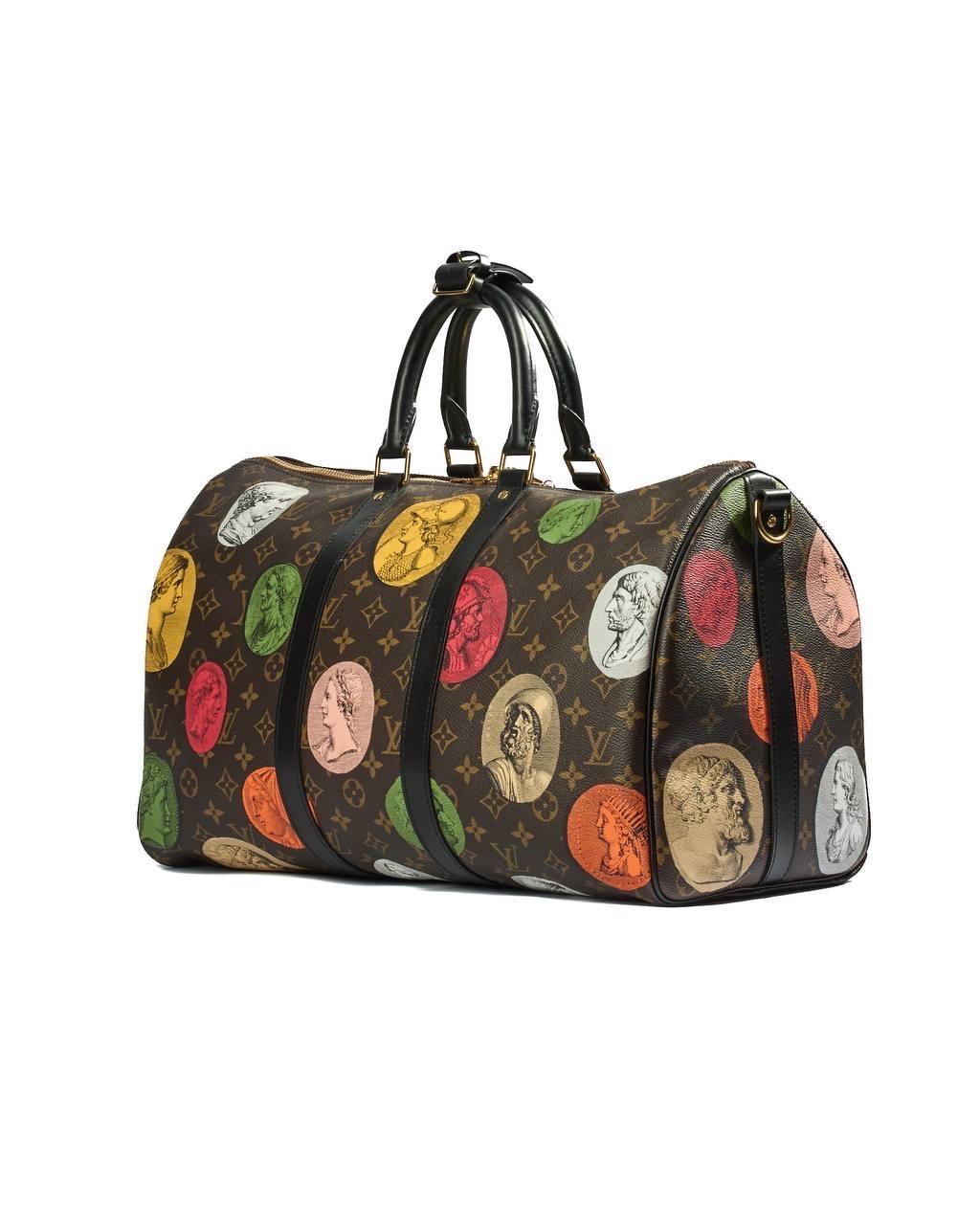 Black Borsone A Mano Louis Vuitton Keepall Bandoulière 45 Fornasetti L.E. For Sale