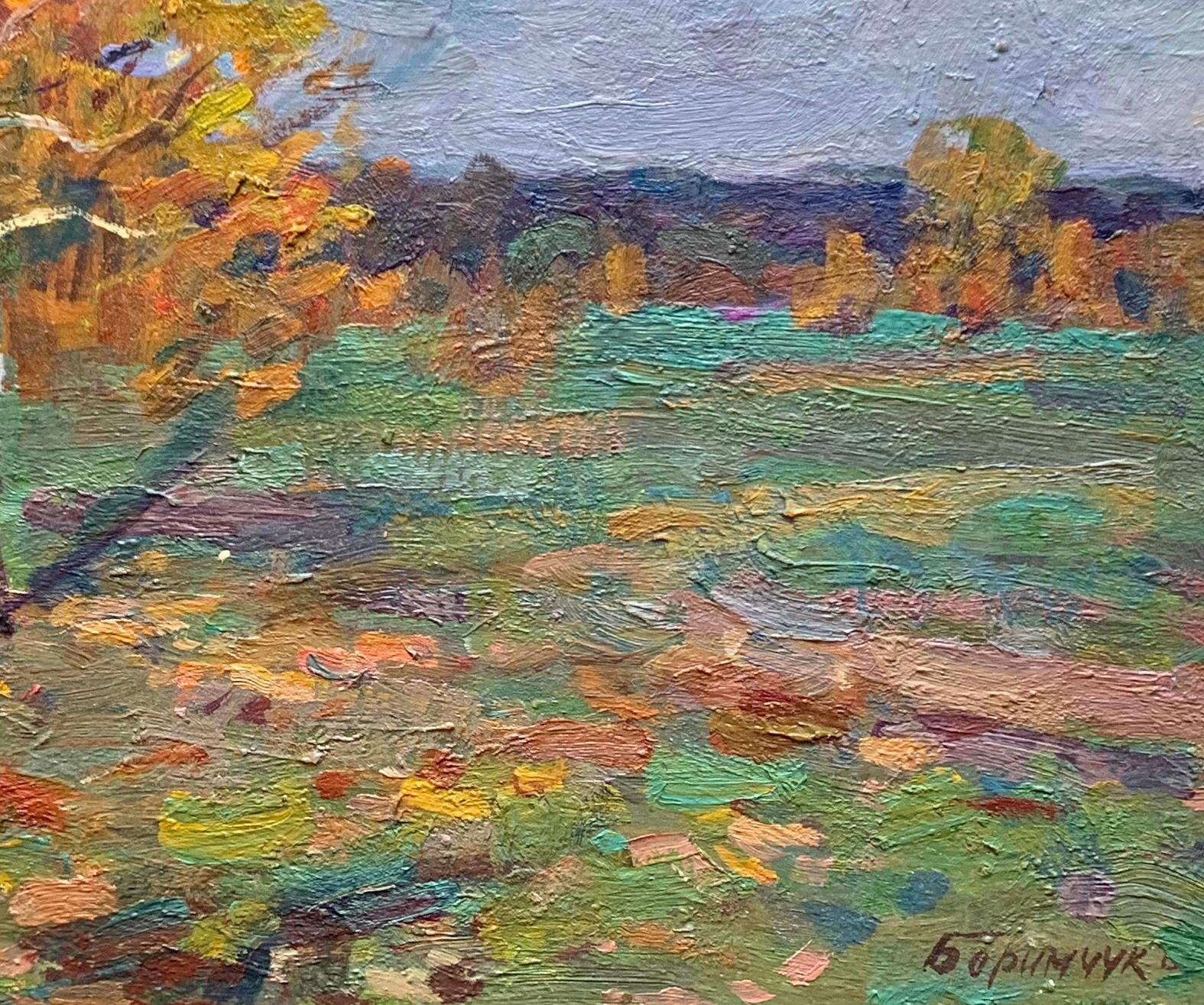 Autumn Woodland Landscape Oil Painting Vintage Original Art by Borymchuk M. - Brown Landscape Painting by Borymchuk Mikhail