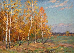 Autumn Woodland Landscape Oil Painting Vintage Original Art by Borymchuk M.