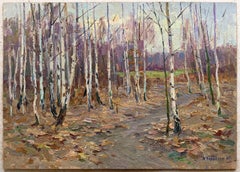 Vintage-Ölgemälde-Landschaft, Frühlings-Wälder, Original-Kunst von Borymchuk M.