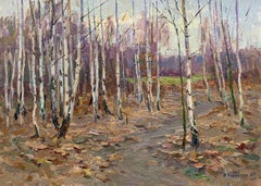 Vintage Oil Landscape Spring Forest Nature Painting Original Art by Borymchuk M.