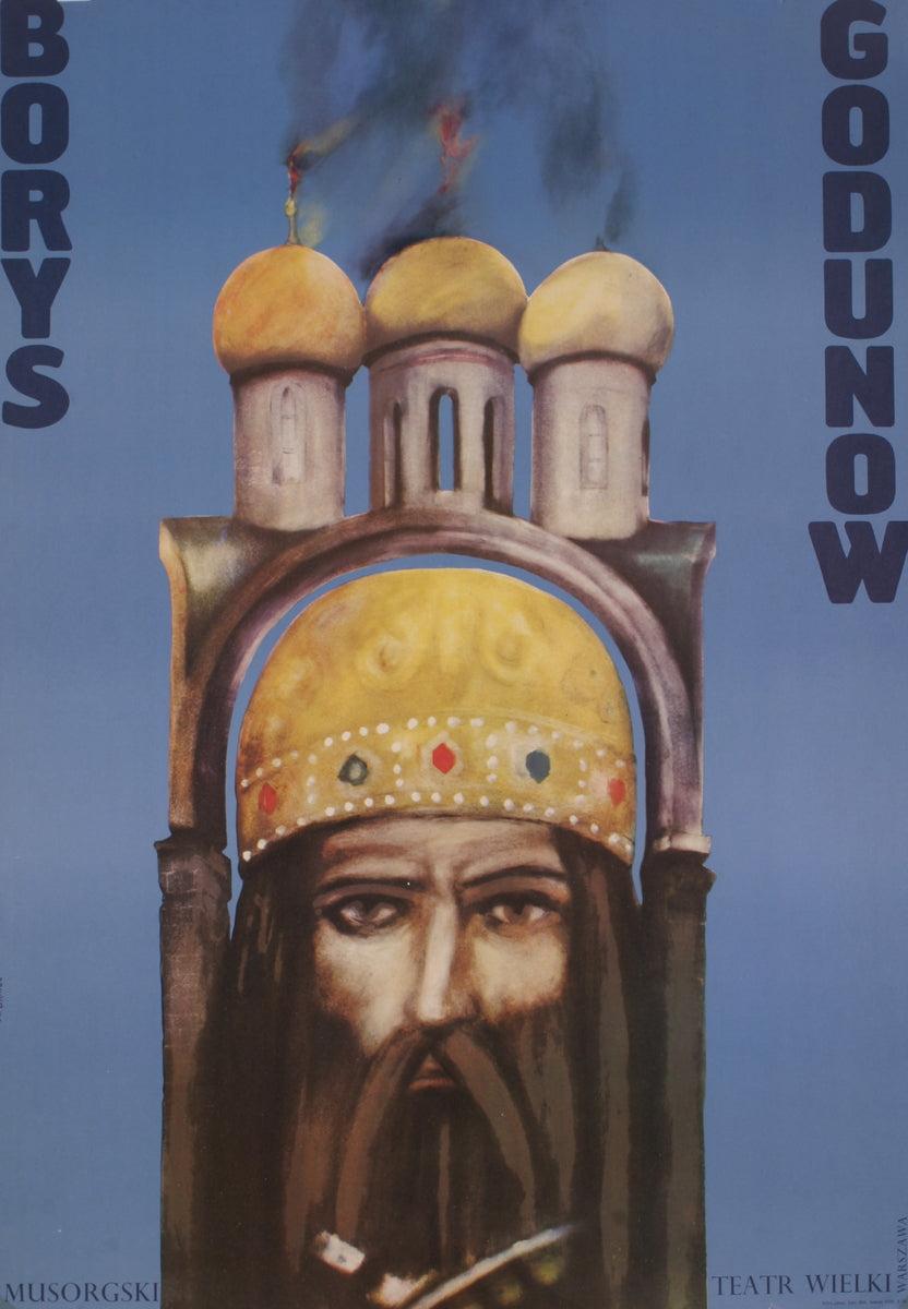 This original 1975 poster, designed by artist Borys Godunow, was created for Teatr Wielki (The Grand Theatre), one of Poland's most prestigious opera houses. Featuring Godunow’s distinctive graphic style, the poster captures the grandeur and