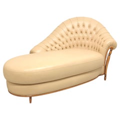 BORZALINO Italian Leather Regency Tufted Chaise Lounge