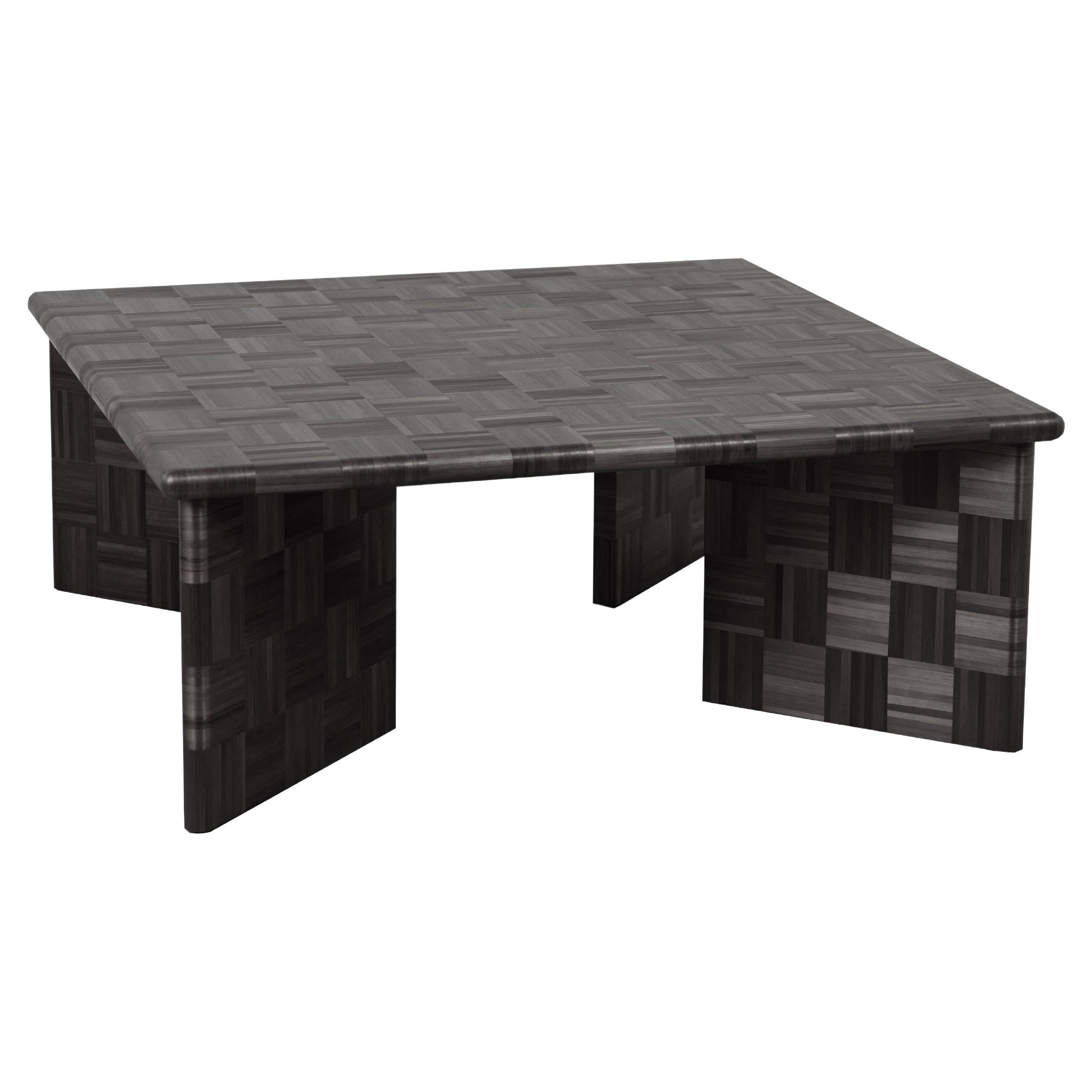 "BOS" Side Coffee Table Straw Marquetry Inlay Handcrafted Black Checkerboard  For Sale