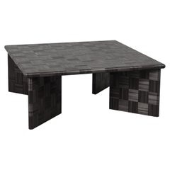 "BOS" Side Coffee Table Straw Marquetry Inlay Handcrafted Black Checkerboard 