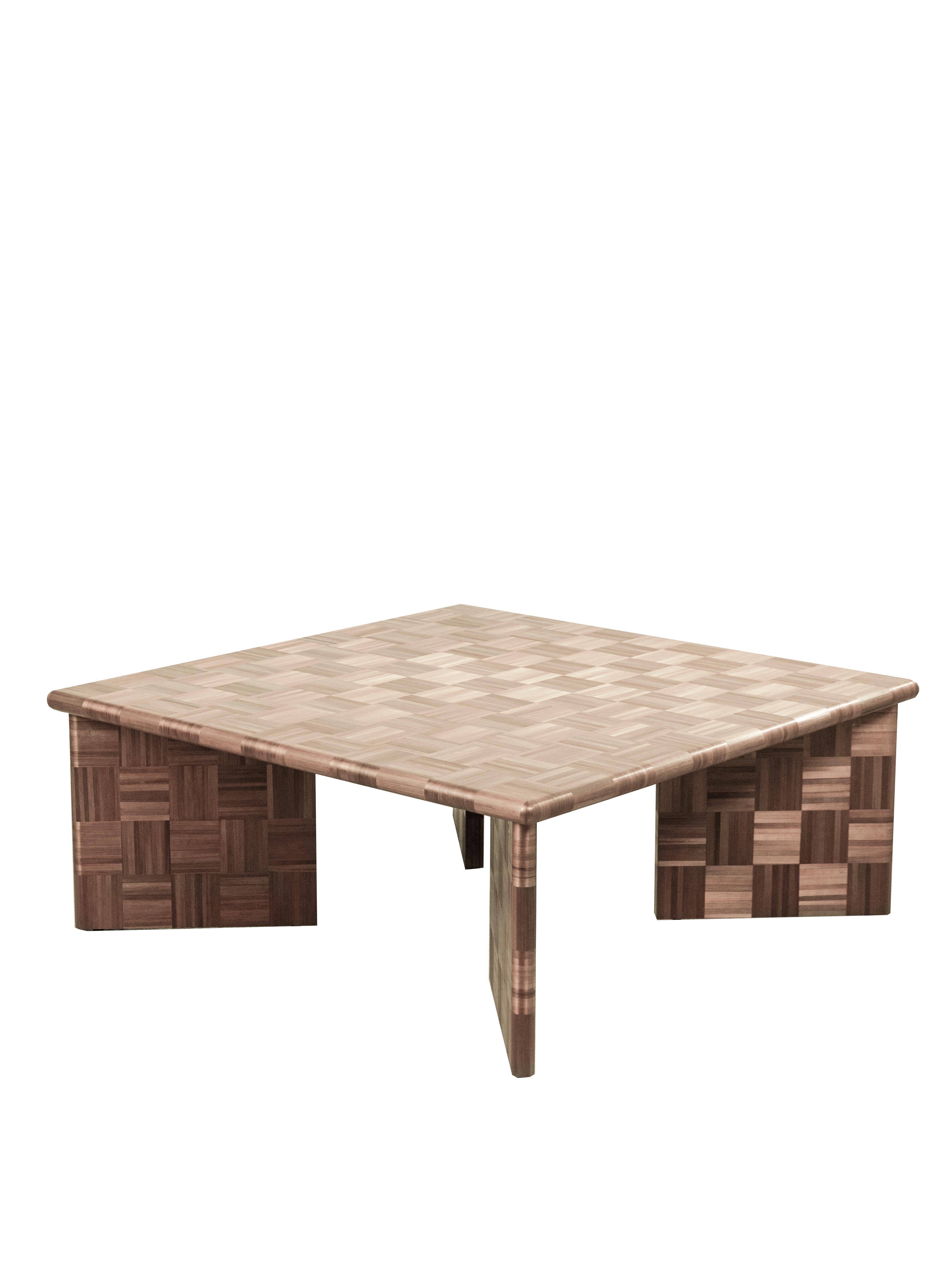 Arts and Crafts BOS Square Side Coffee Table Straw Marquetry Inlay Handcrafted Beige Weave For Sale