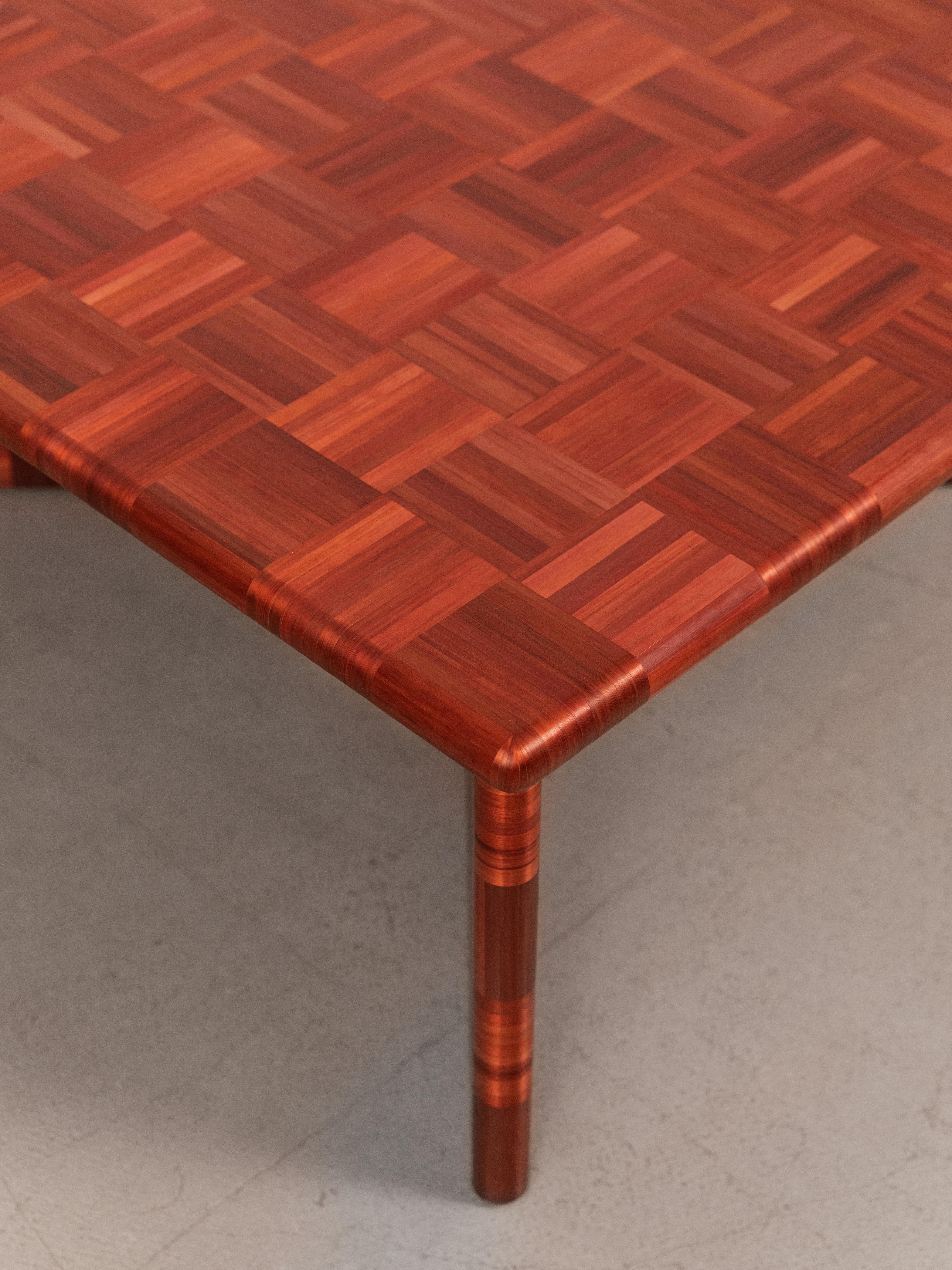 Contemporary BOS Square Side Coffee Table Straw Marquetry Inlay Handcrafted Beige Weave For Sale