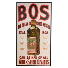 Affiche publicitaire BOS Whiskey, lithographie du XIXe siècle  