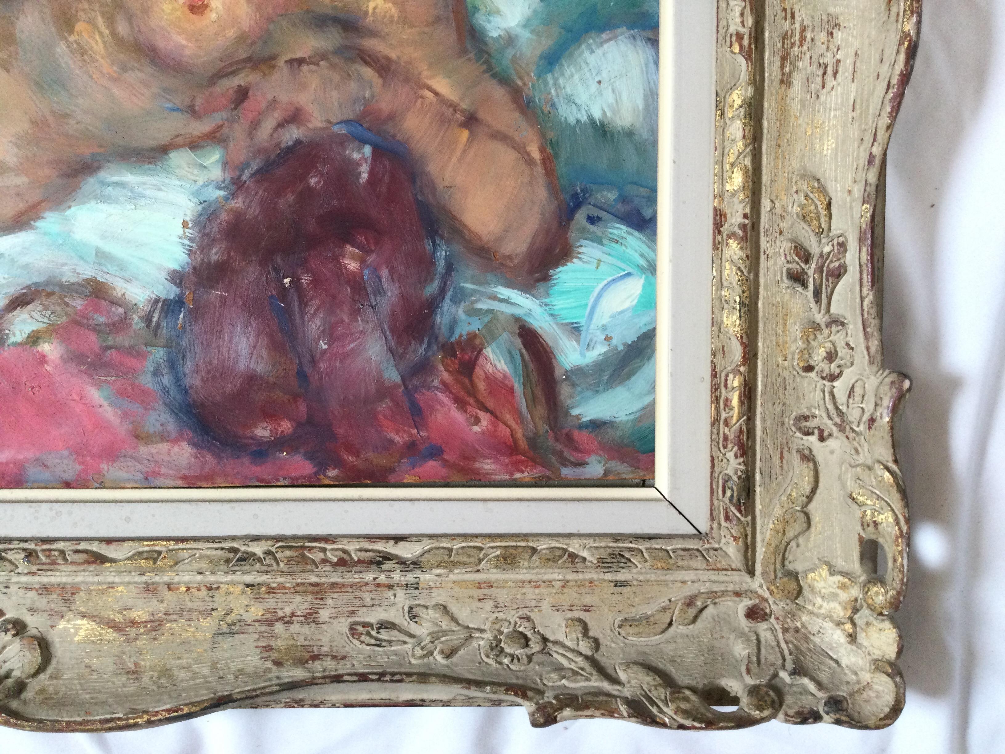 Bosc „Reclining Nude“, signiertes Ölgemälde auf Karton (Handbemalt) im Angebot