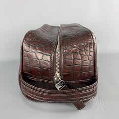 BOSCA - Trousse de toilette en cuir marron avec alligator gaufré