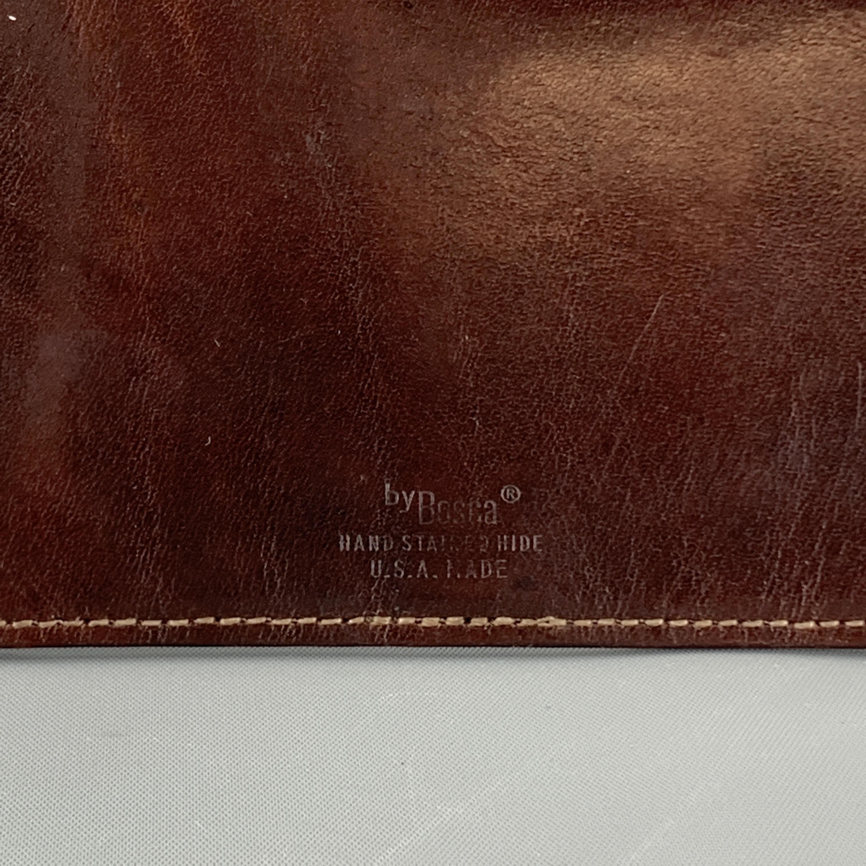 Black BOSCA Solid Dark Brown Leather Gold Corners Case / Wallet