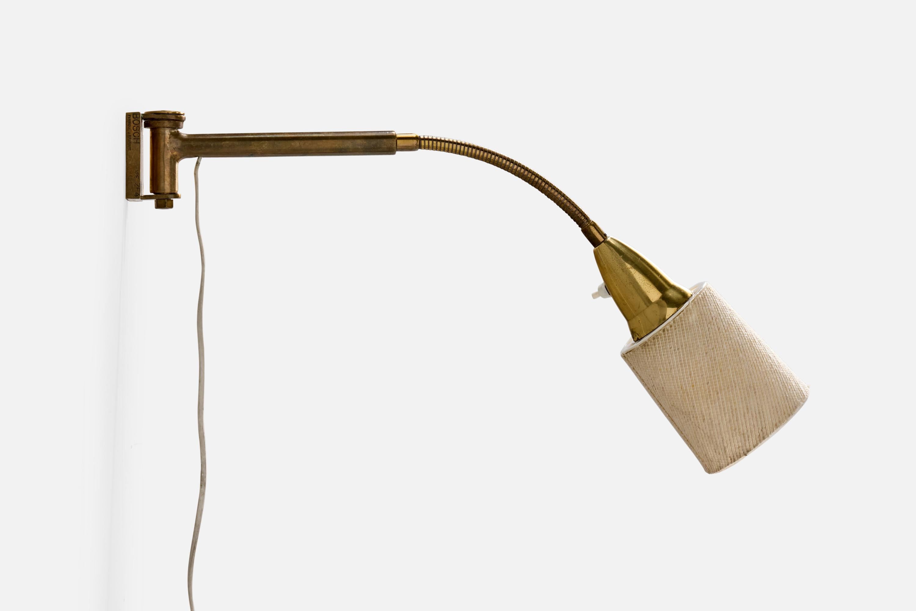 Early 20th Century Bosch, Wall Light, Brass, Fabric, Germany, 1920s For Sale