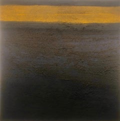 Composition en noir et jaune mixed media sur toile art contemporain