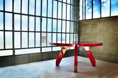 Mesa Boscolo 200 China Laca Roja, Cristal Y Metal Bronce Claro by Casa Casati