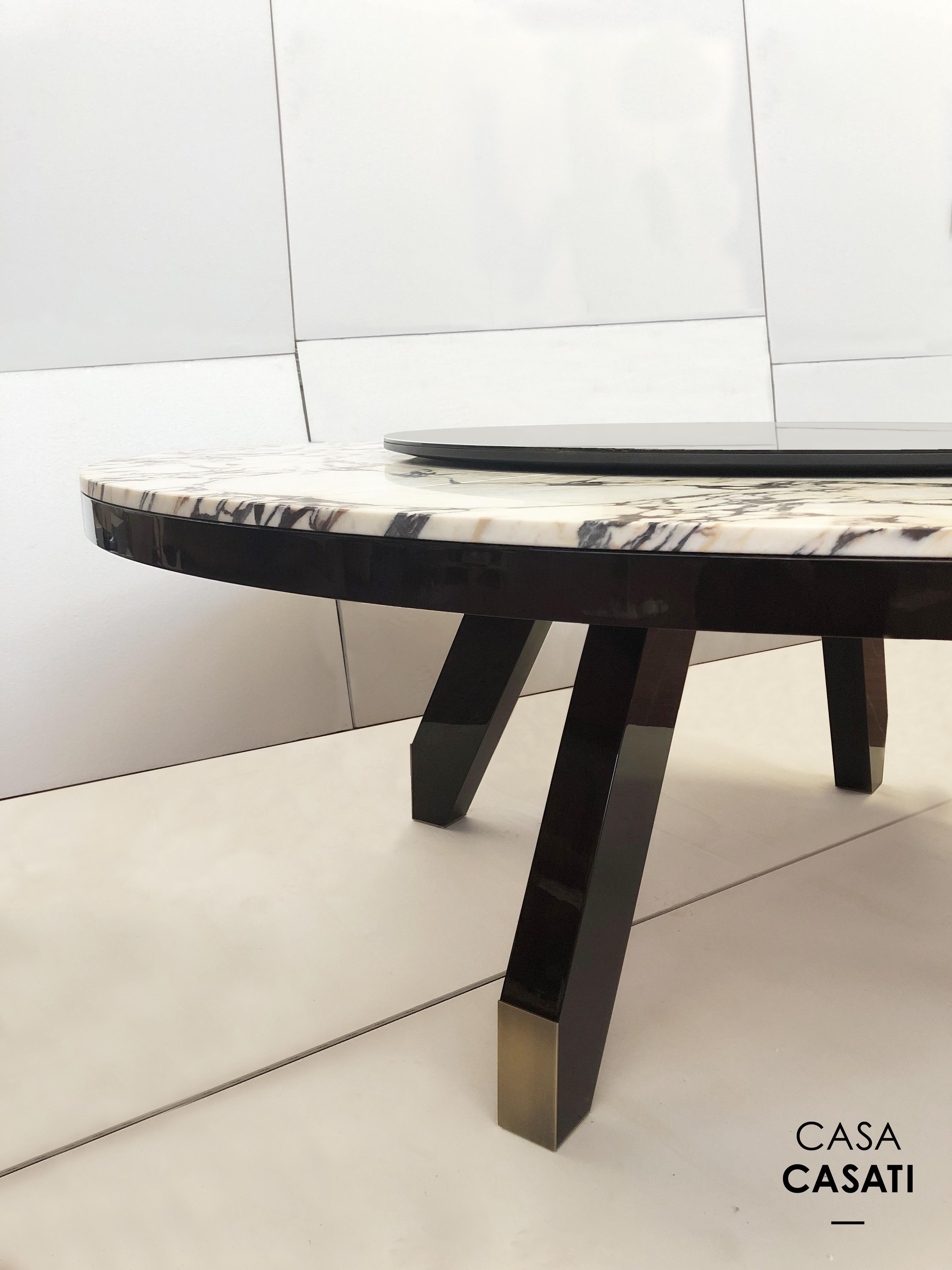 Post-Modern Boscolo 200 Mahogany, Marble, Mirror And Light Bronze Metal Table by Casa Casati For Sale