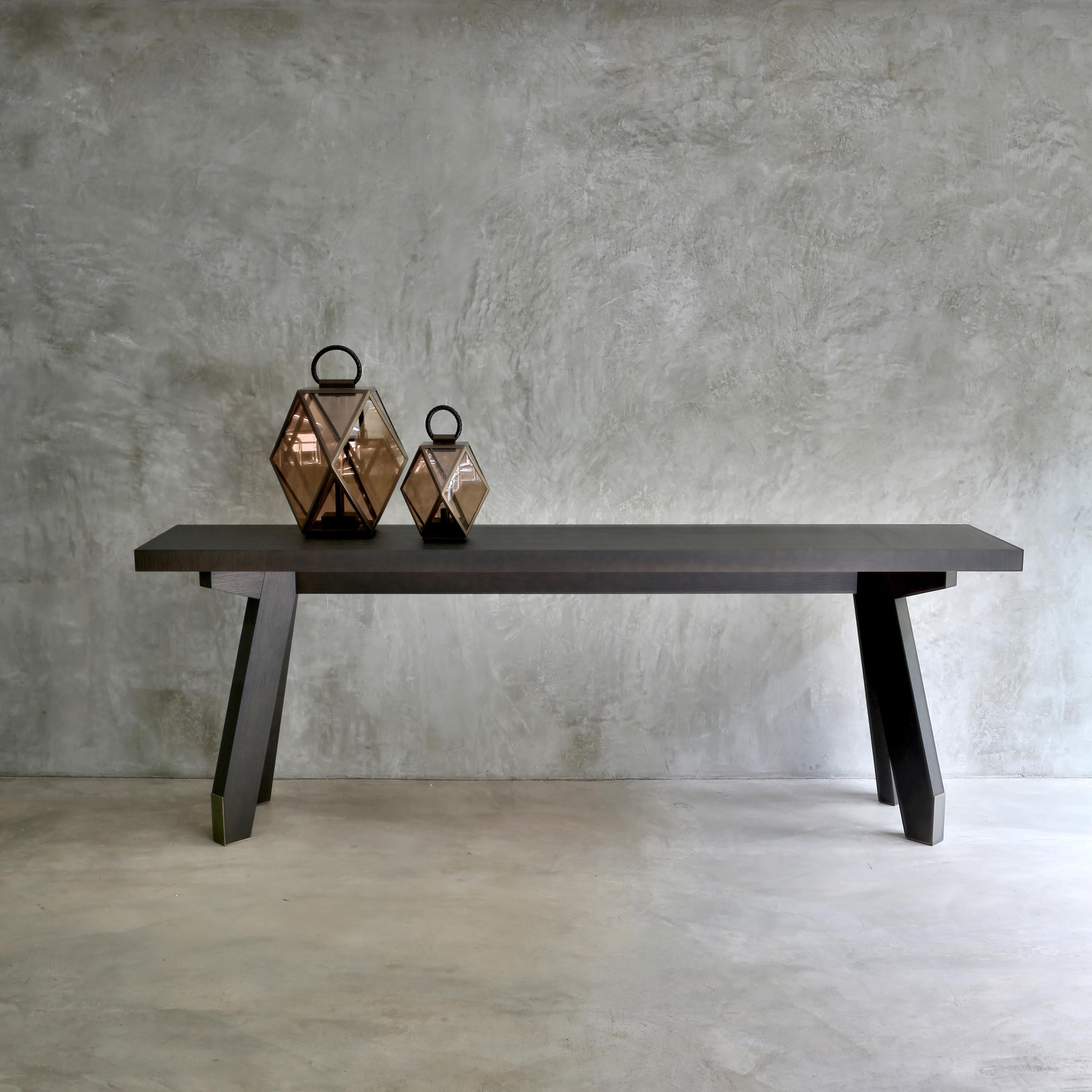 Boscolo 240 Grey Oak And And Dark Bronze Metal Low Console by Casa Casati
Dimensions: D 50 x W 240 x H 68 cm. 
Materials: Oak and dark bronze metal.

Available in different materials and size options. Please contact us.

A family of rectangular
