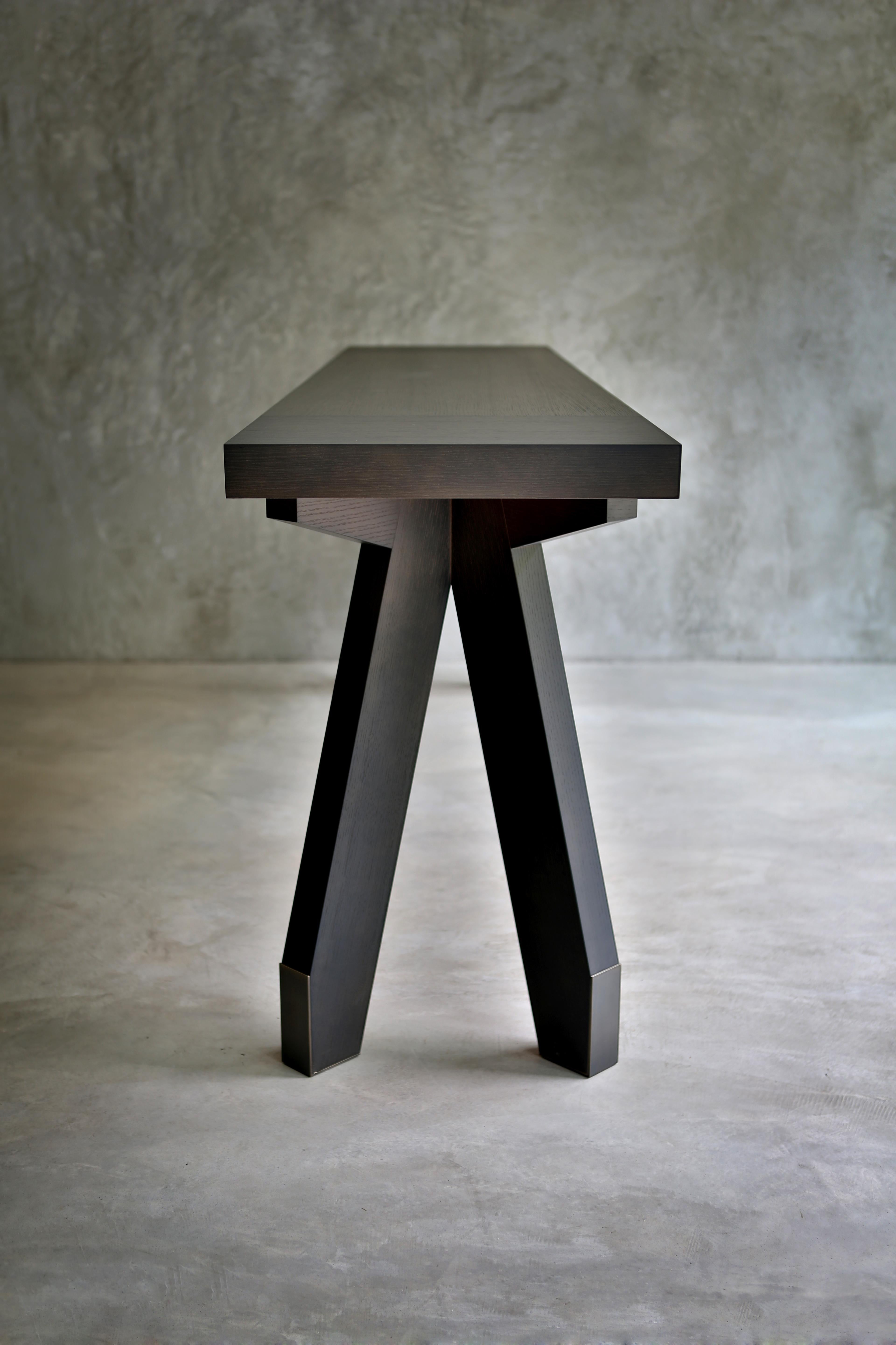 Italian Boscolo 240 Grey Oak And And Dark Bronze Metal Low Console by Casa Casati For Sale