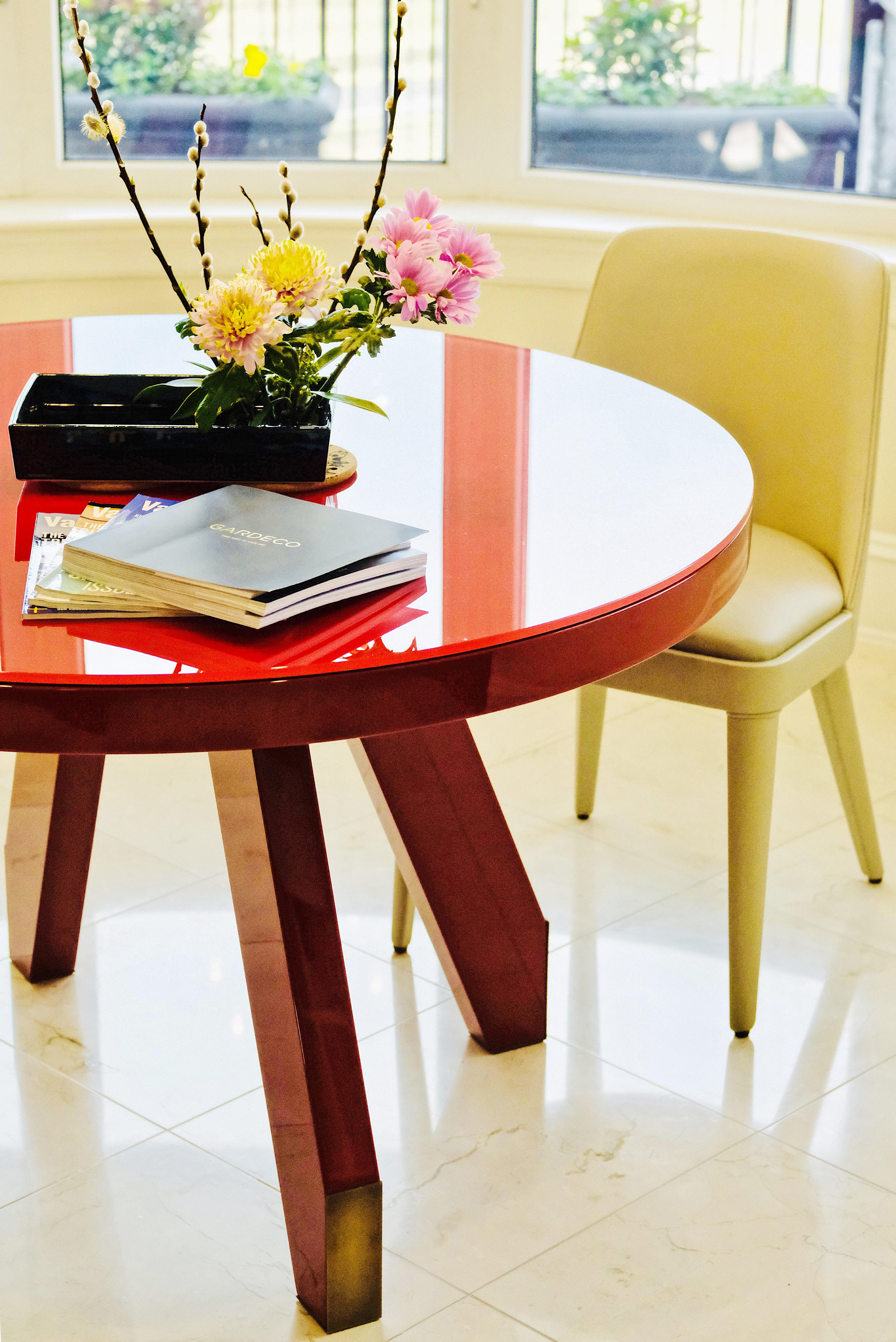 Modern Boscolo, the Round Table Lacquered in China Red For Sale
