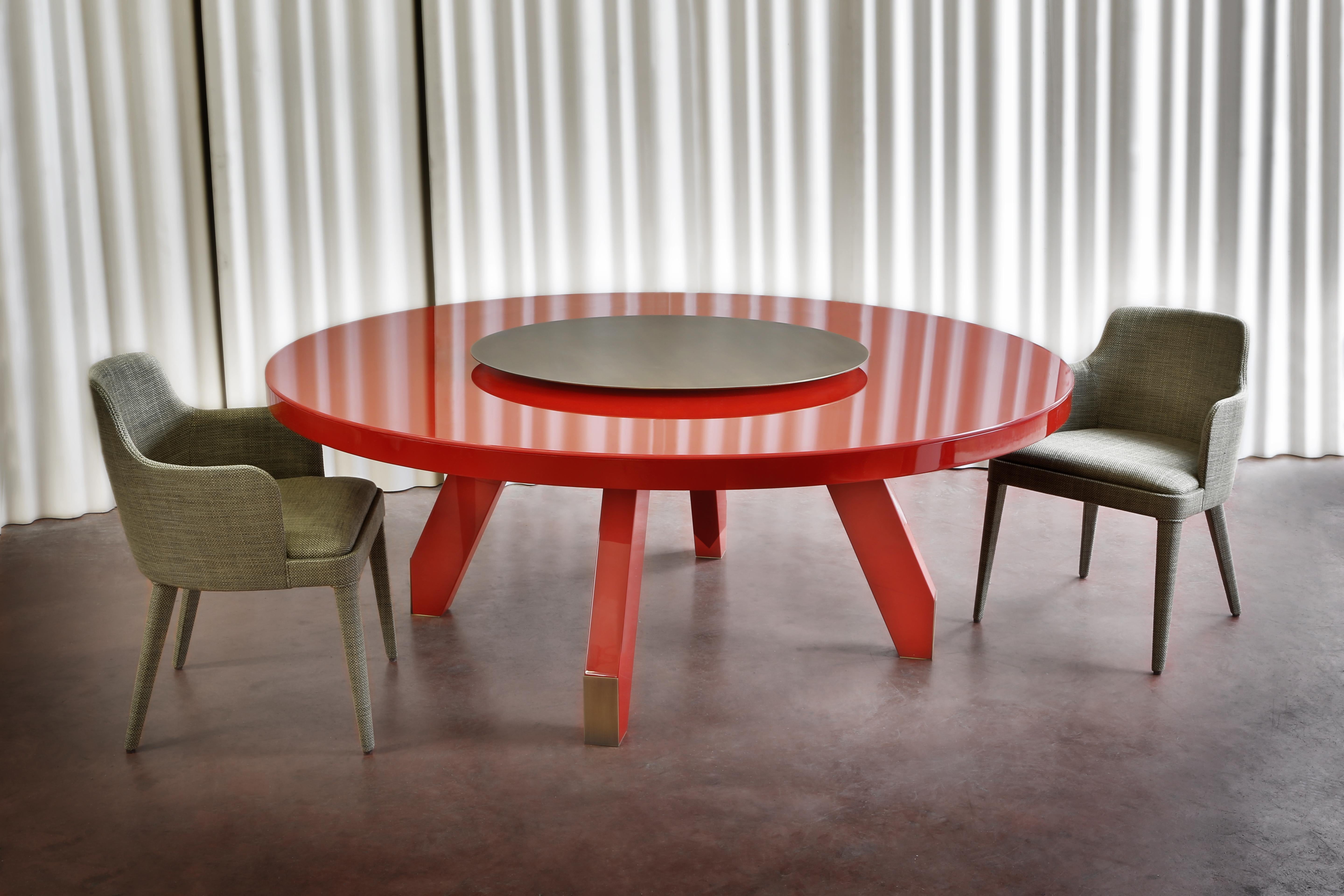 Wood Boscolo, the Round Table Lacquered in China Red For Sale