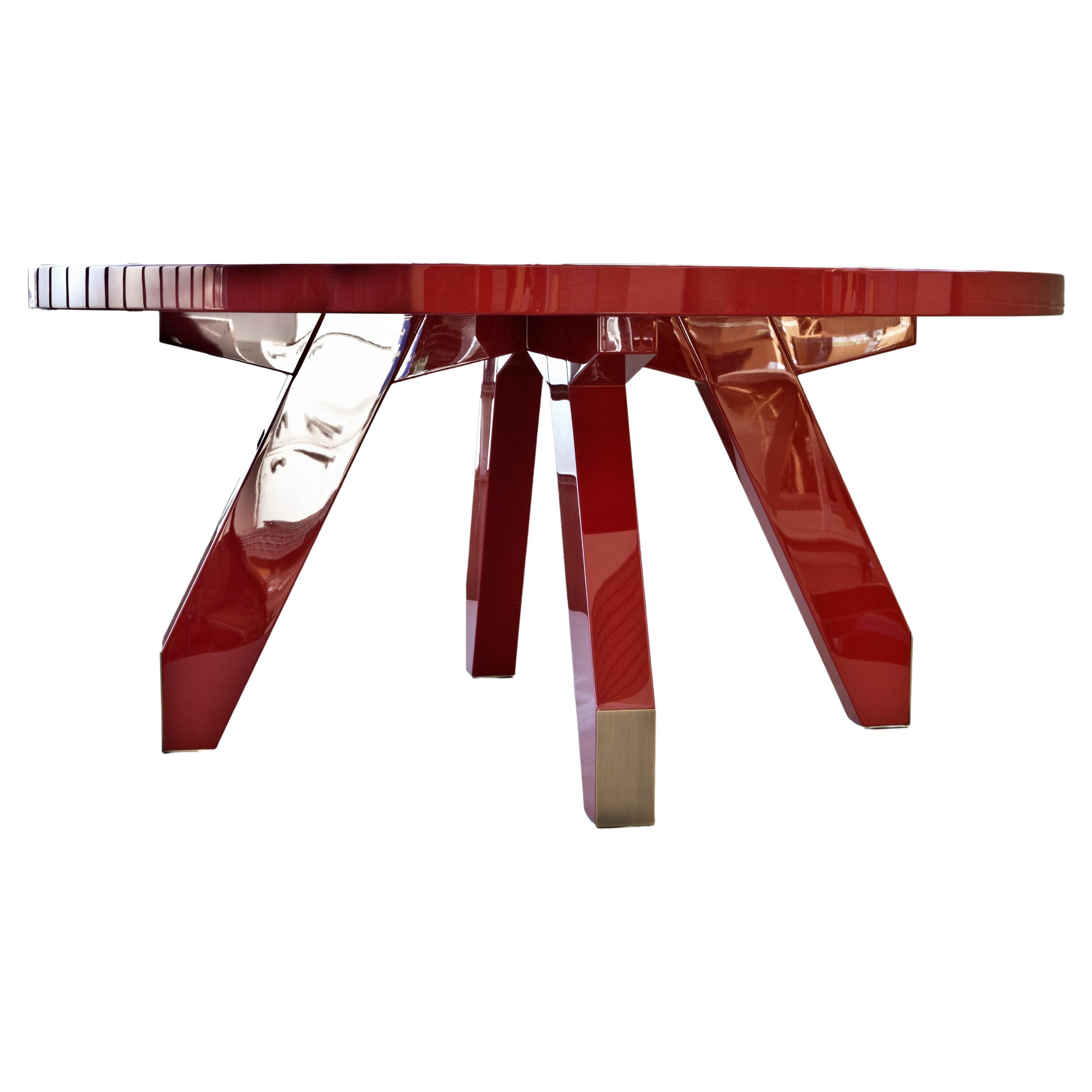 Boscolo, la table ronde laquée en rouge Chine