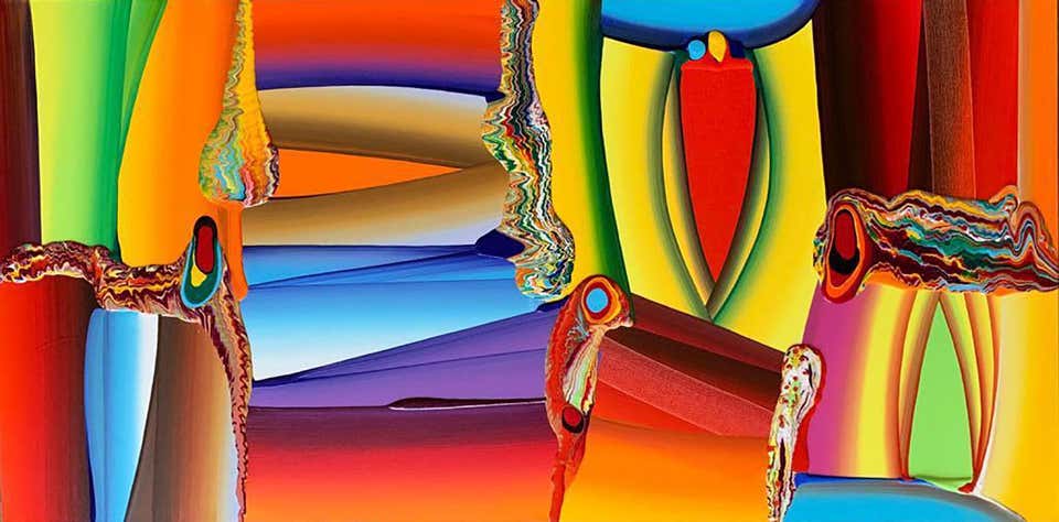 Stretched Bodies, Band of colors, Abstract Painting, Acrylic on Canvas"In Stock"
