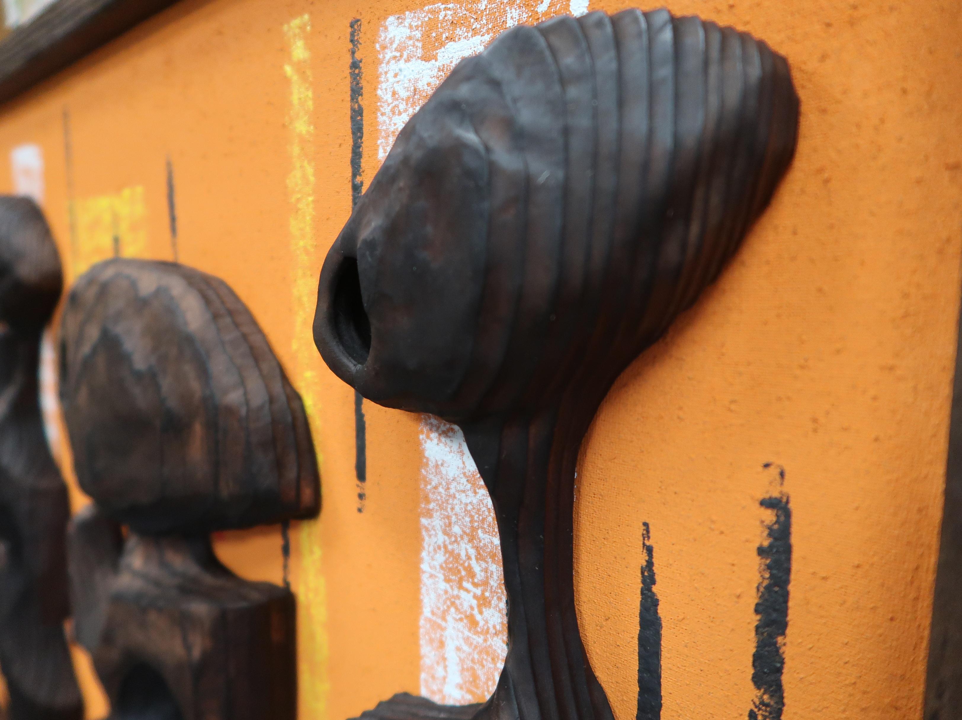 American Bosko Hrnjak Original Modernist Abstract Art Fire Dancers Wall Sculpture Carving For Sale
