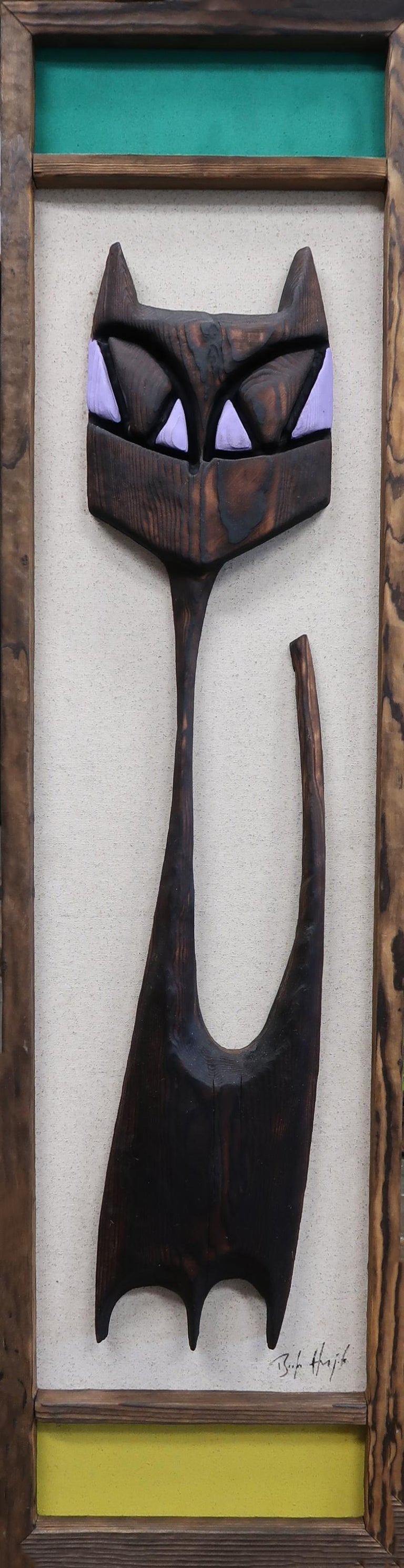Bosko Hrnjak Original Modernist Framed Art Tall Tabby Cat Wall