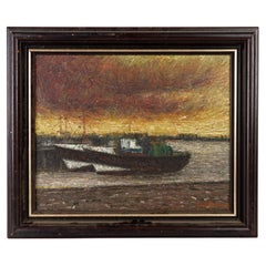 Bosmans Signed Belgian Oil Painting Boats in Harbour