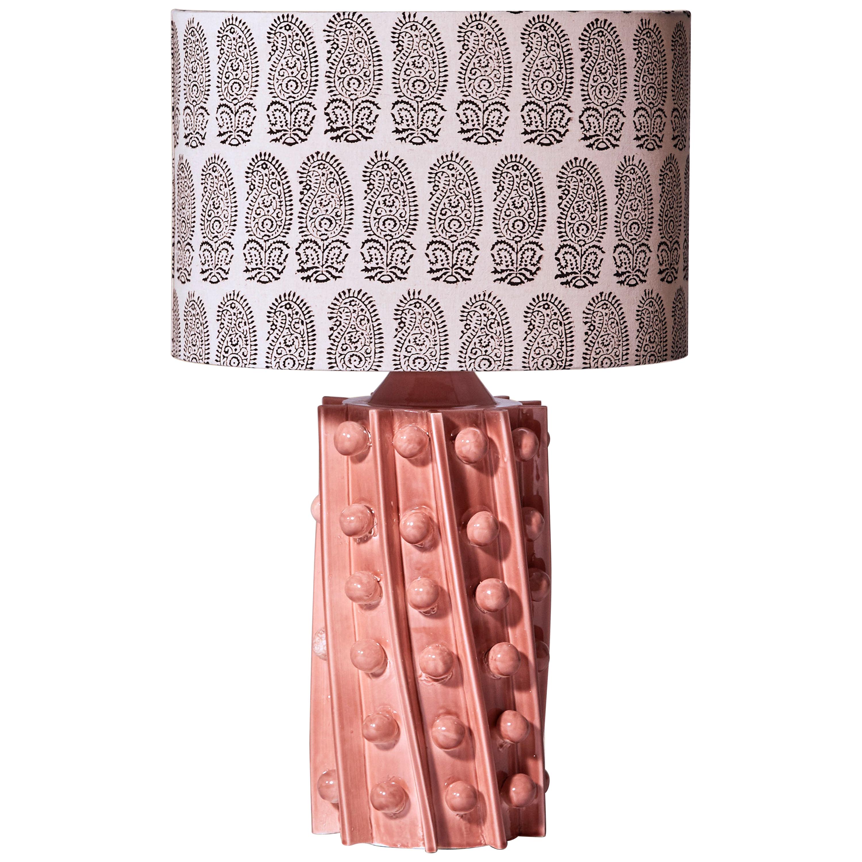 Bosphore Lamp with a Glazed Ceramic and Fabric Oval Lampshade by Laura Gonzalez