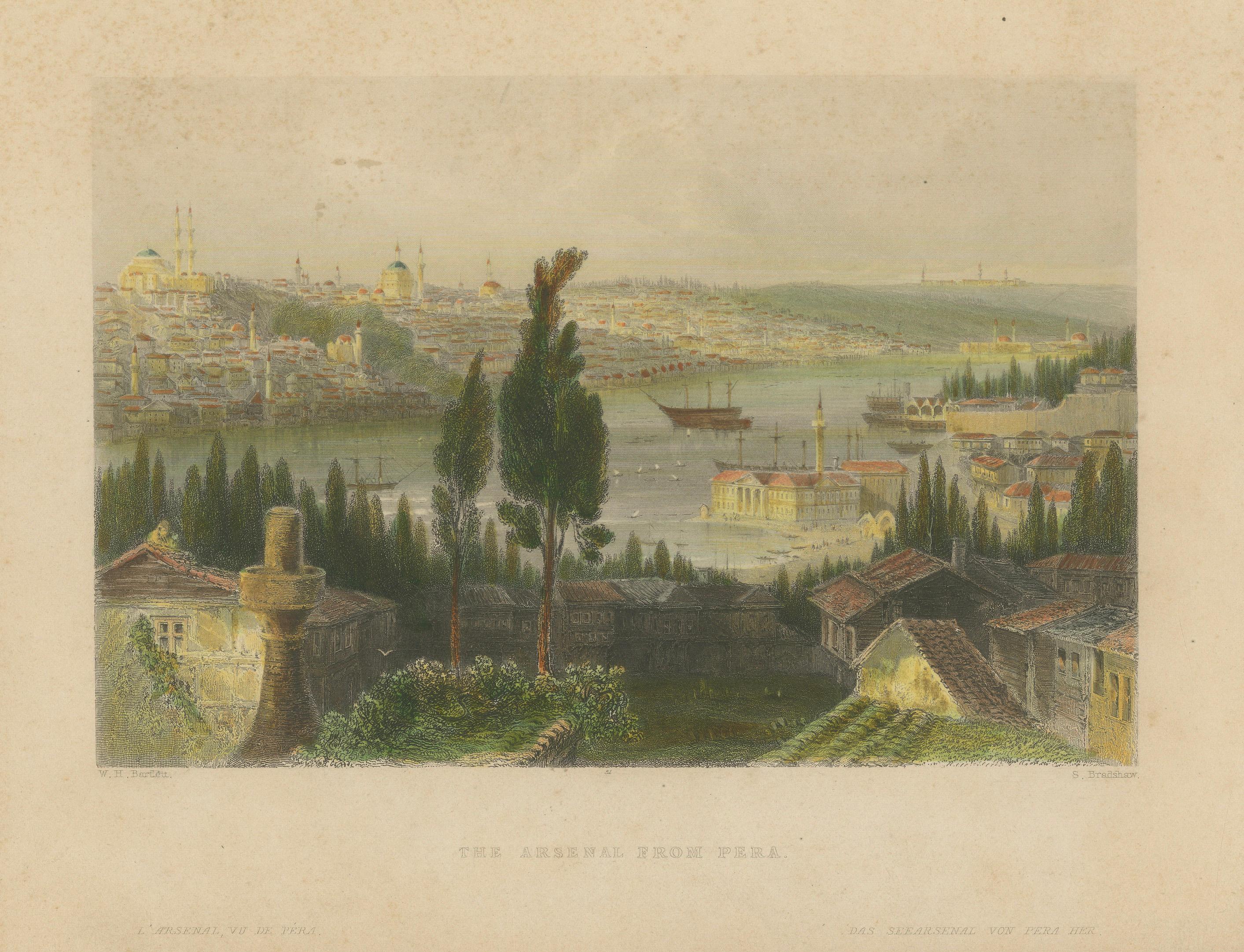 Bosporus Harbor View from Pera, Istanbul Arsenal – Antique Bartlett, c.1839