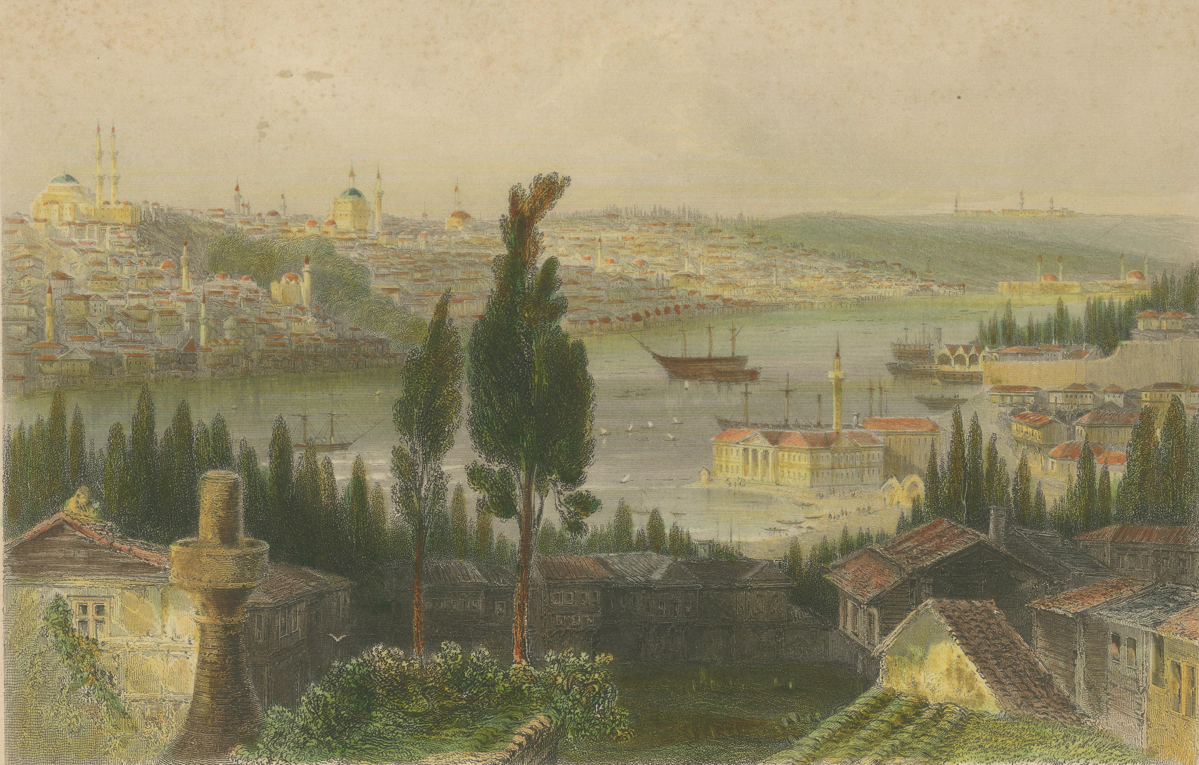 Bosporus Harbor View from Pera, Istanbul Arsenal – Antique Bartlett, c.1839