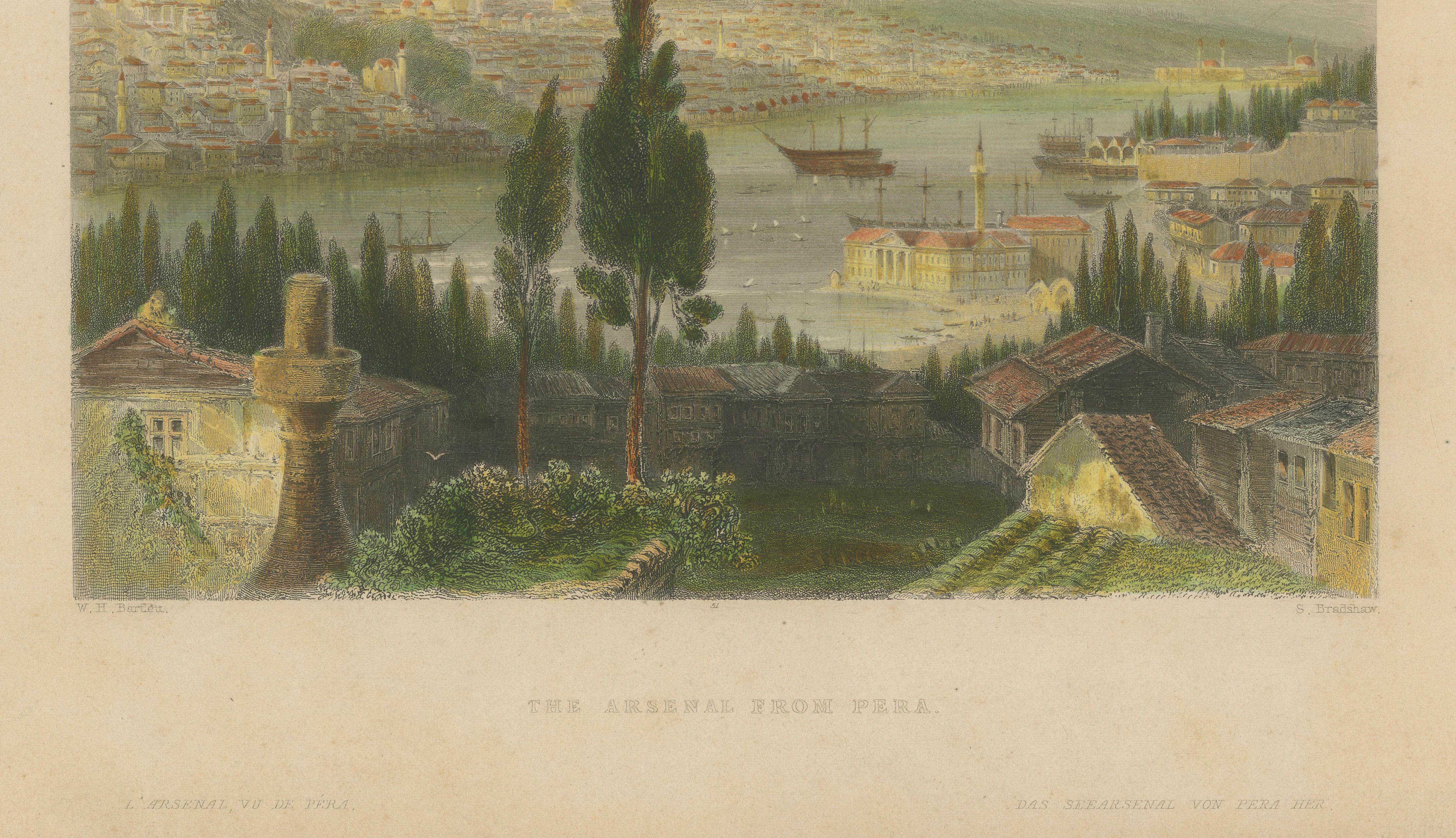 Bosporus Harbor View from Pera, Istanbul Arsenal – Antique Bartlett, c.1839