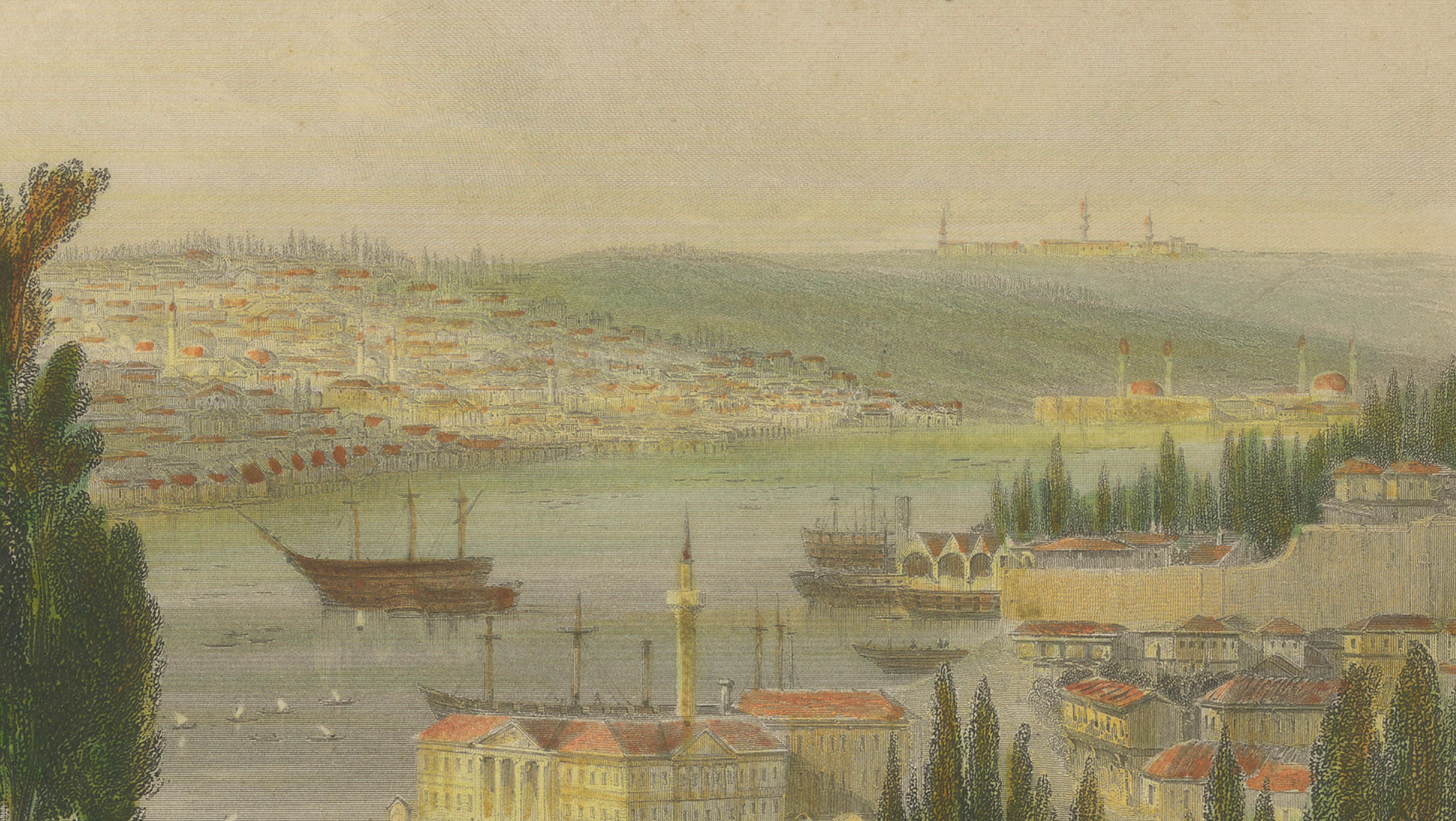 Bosporus Harbor View from Pera, Istanbul Arsenal – Antique Bartlett, c.1839