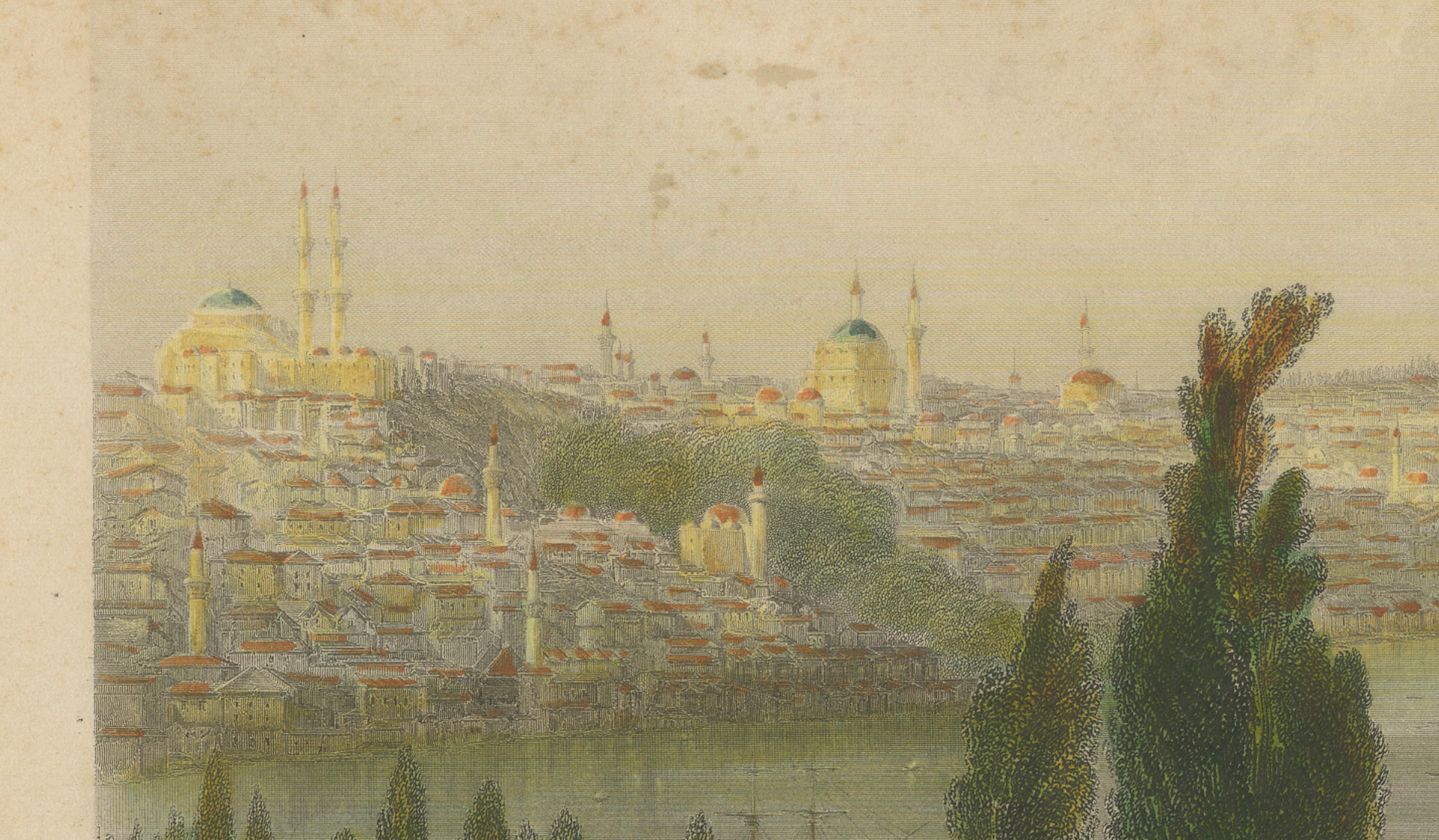Bosporus Harbor View from Pera, Istanbul Arsenal – Antique Bartlett, c.1839