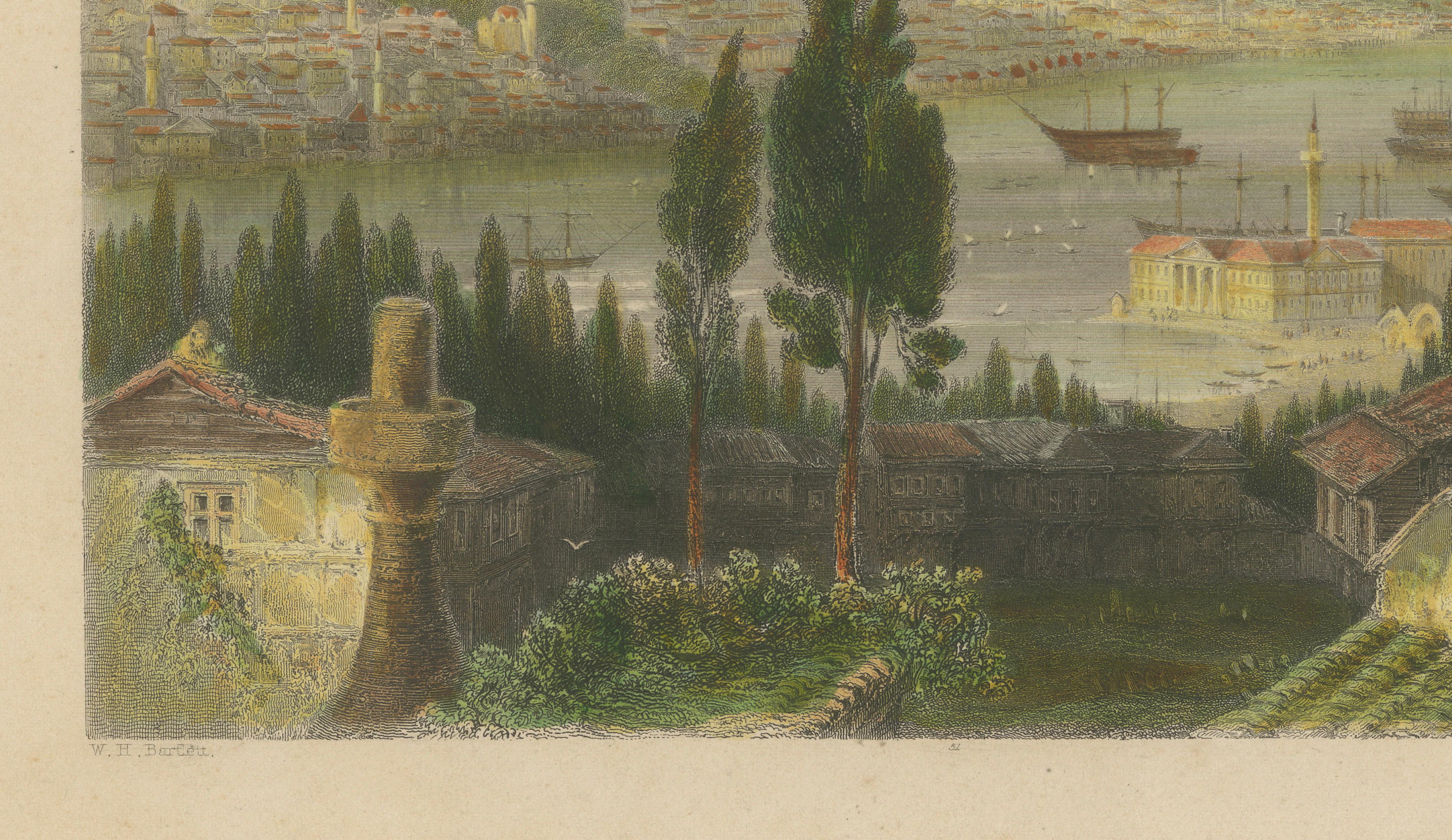 Bosporus Harbor View from Pera, Istanbul Arsenal – Antique Bartlett, c.1839
