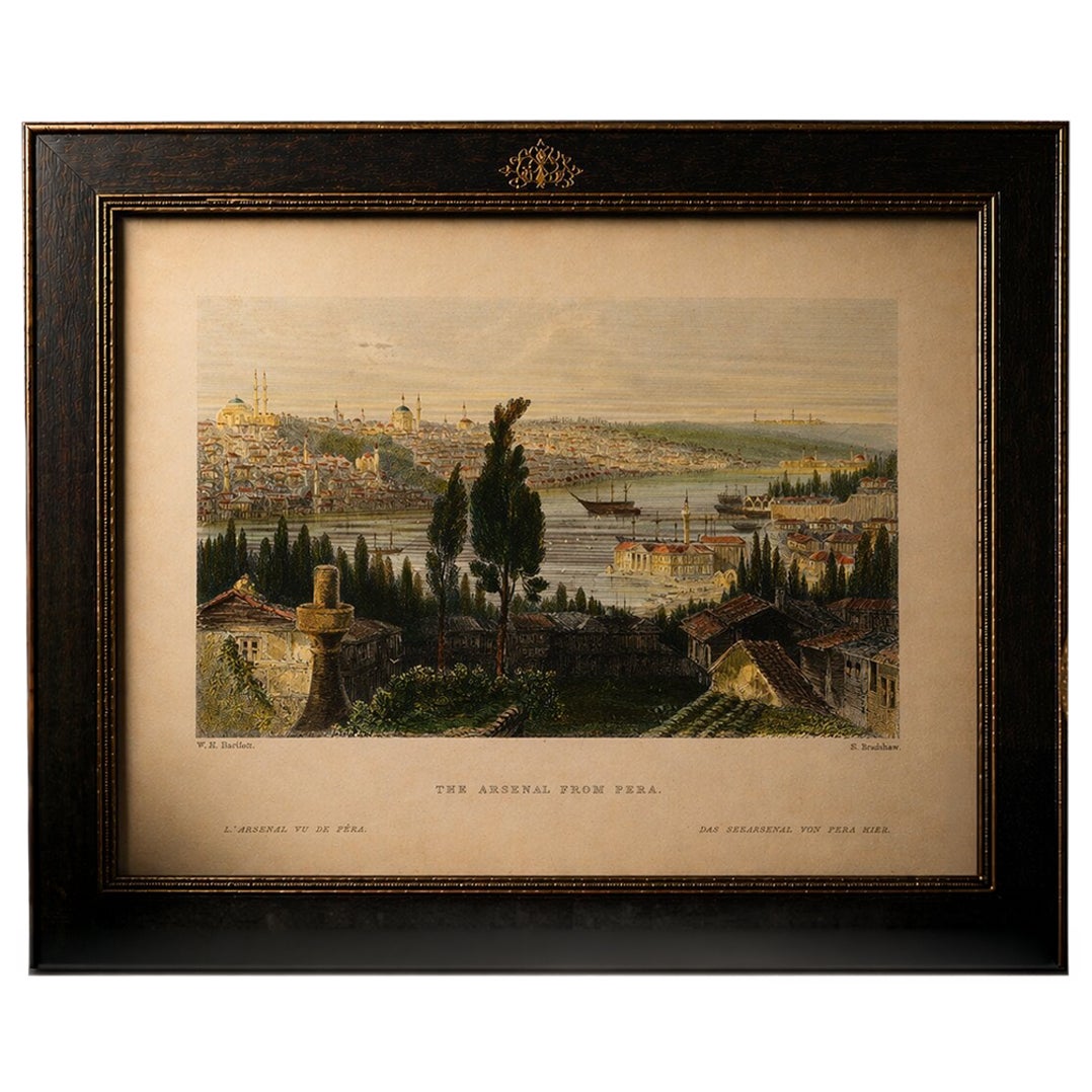 Bosporus Harbor View from Pera, Istanbul Arsenal – Antique Bartlett, c.1839 For Sale