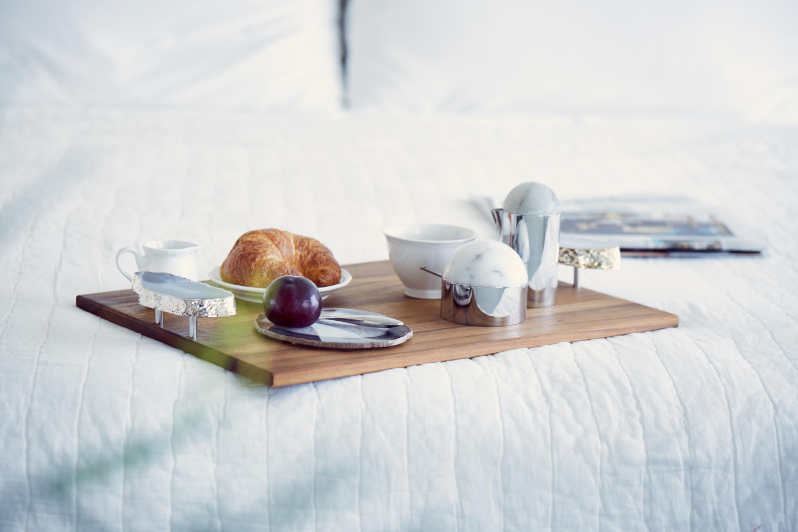 Contemporary Bosque Tray in Acacia Wood and Agate Druze Agate by ANNA New York