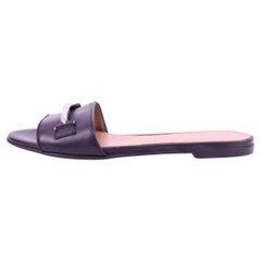 Boss Black Leather Slip-On Sandals with Metal Detail - EU 40